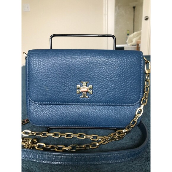 Tory Burch Blue Leather Robinson Chain Crossbody Bag wallet on chain - Picture 1 of 11
